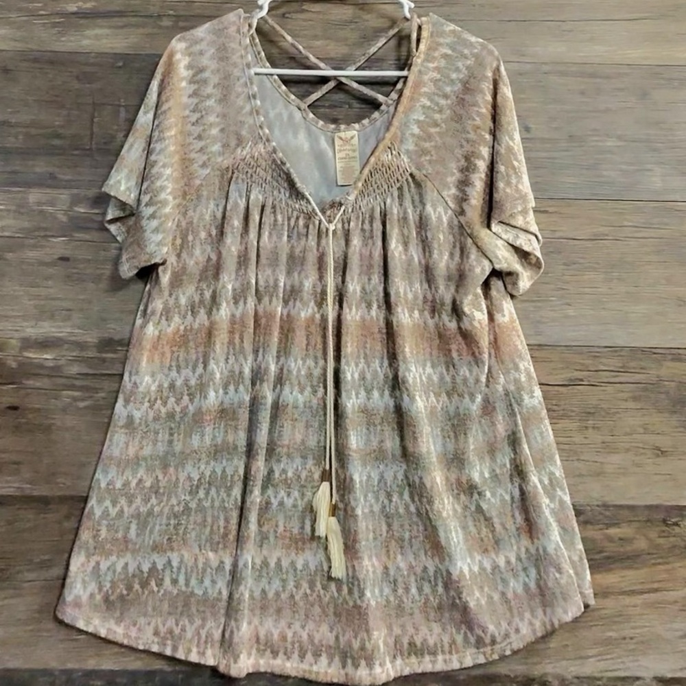 Faded Glory Zigzag‎ Patterned Blouse in Earth Tones